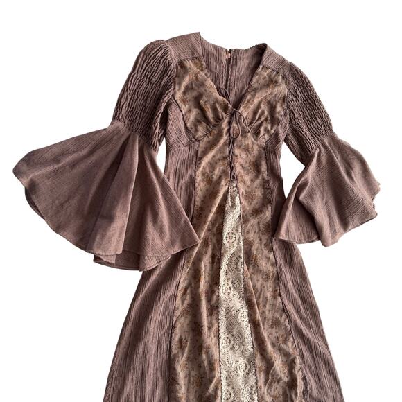 Handmade VTG Historical Bell Sleeve Regency Prairie Laced Bodice Long Dress S - Picture 3 of 12